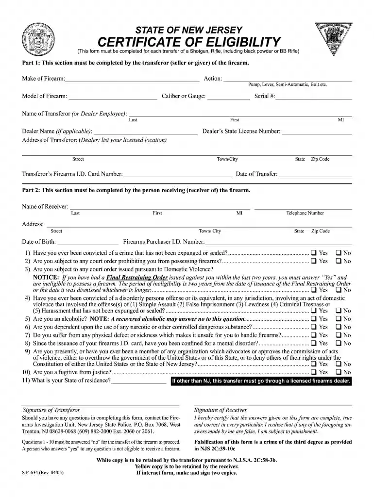 nj private firearm transfer form Preview on Page 1