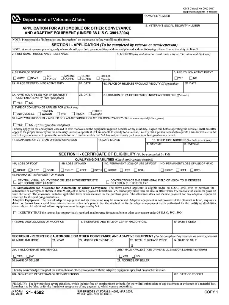 va form 21 4502 Preview on Page 1