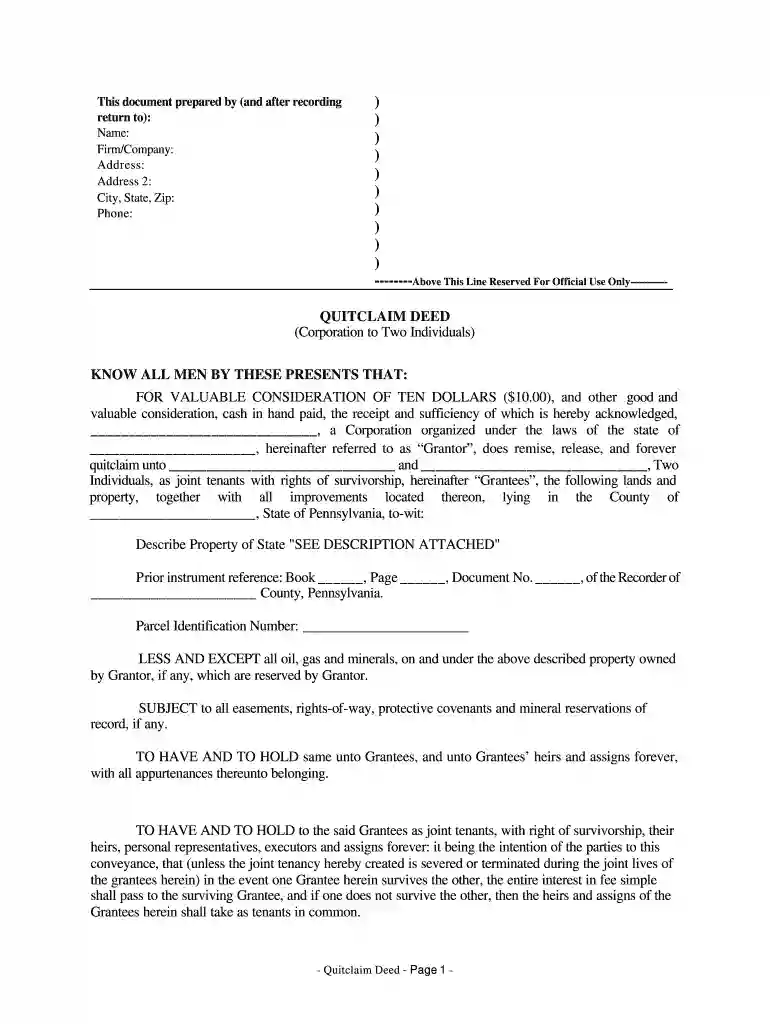 pennsylvania quit claim deed pdf Preview on Page 1