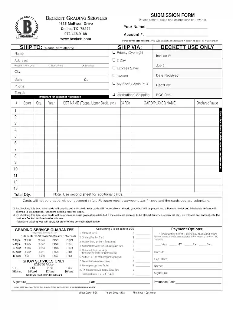 bgs grading submission form Preview on Page 1