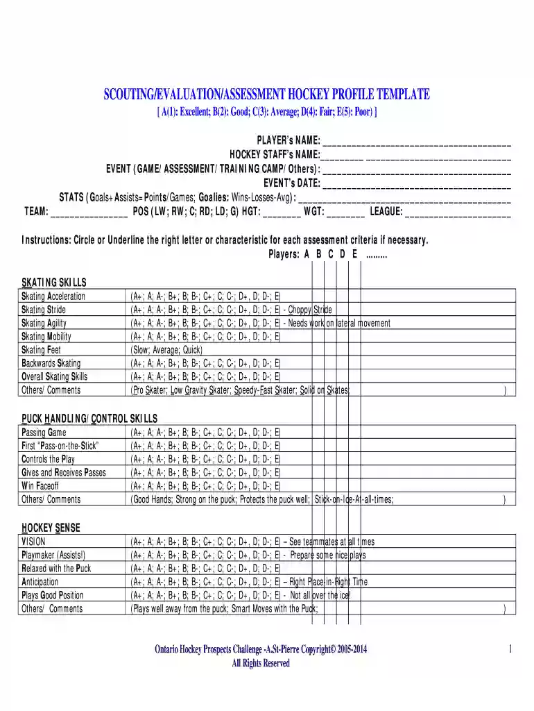 hockey scouting report template Preview on Page 1
