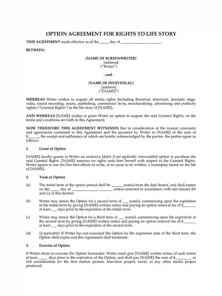 life rights agreement template Preview on Page 1