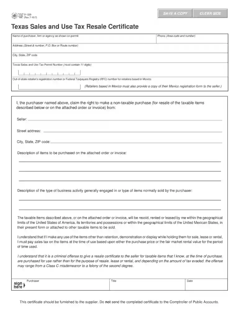 blank resale certificate form 2010 Preview on Page 1