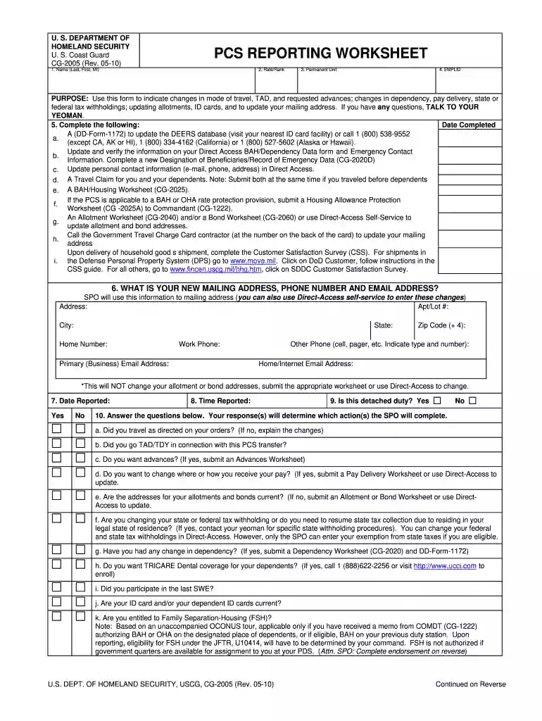 uscg forms and worksheets Preview on Page 1