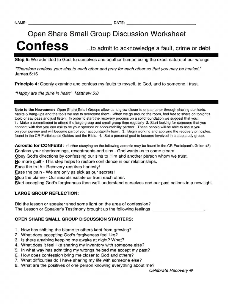 Open Share Small Group Discussion Worksheet Confess to Preview on Page 1