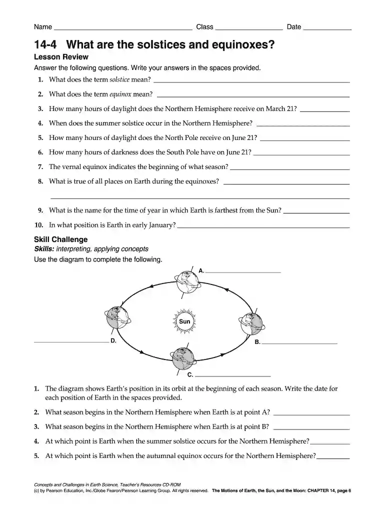 solstice and equinox worksheet Preview on Page 1