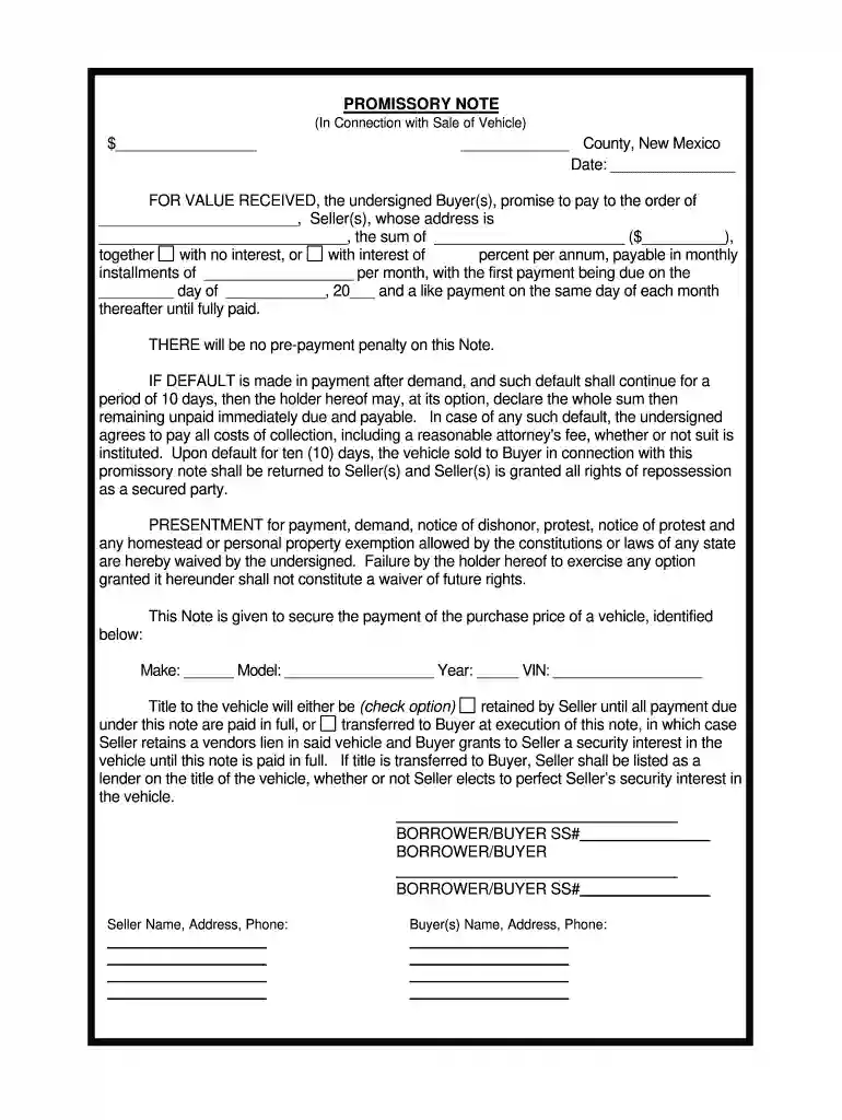 promissory notes new mexico Preview on Page 1