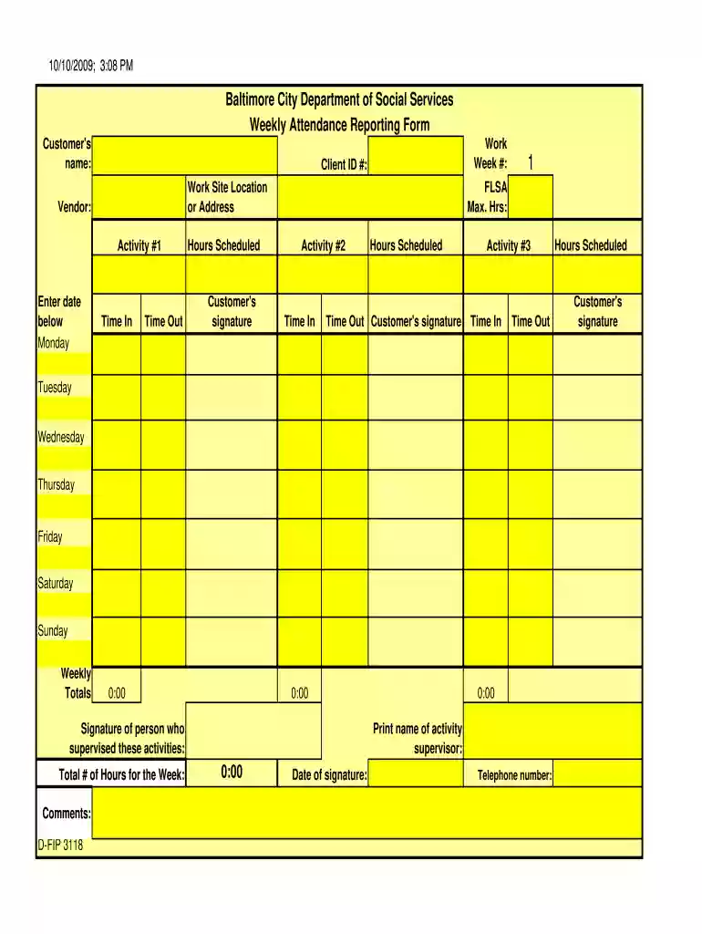 attendance fip forms Preview on Page 1