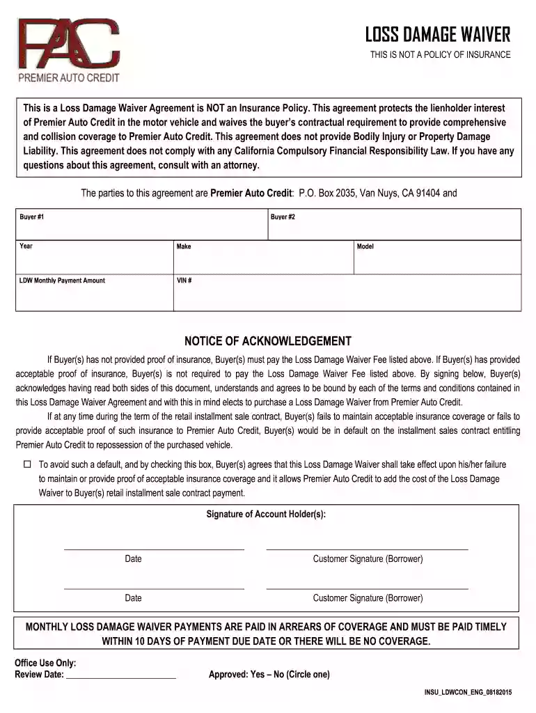 Loss damage waiver - Premier bAutob Credit Preview on Page 1