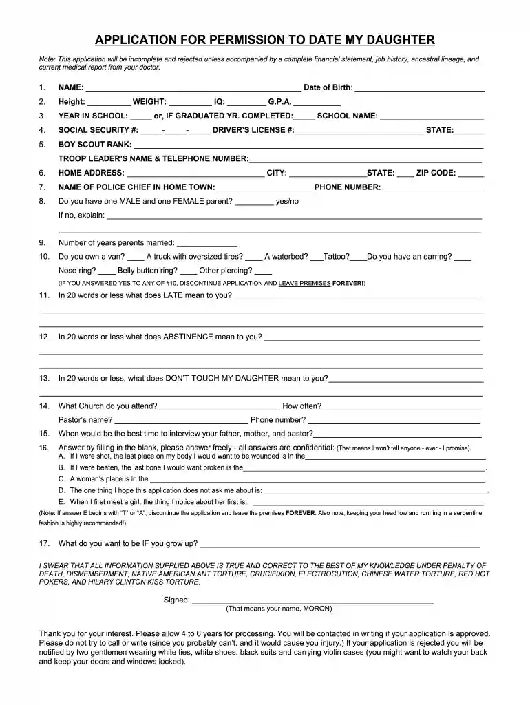 application to date my daughter funny pdf Preview on Page 1