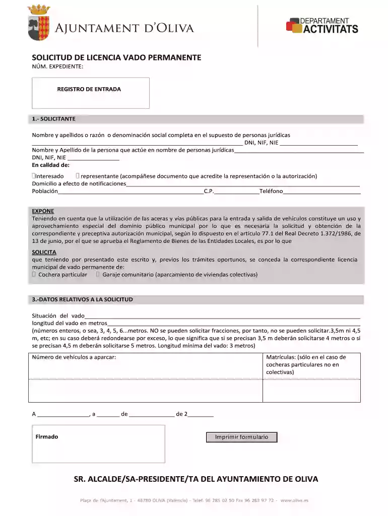 SOLICITUD DE LICENCIA VADO PERMANENTE SR ALCALDE SA Vista previa en la página 1