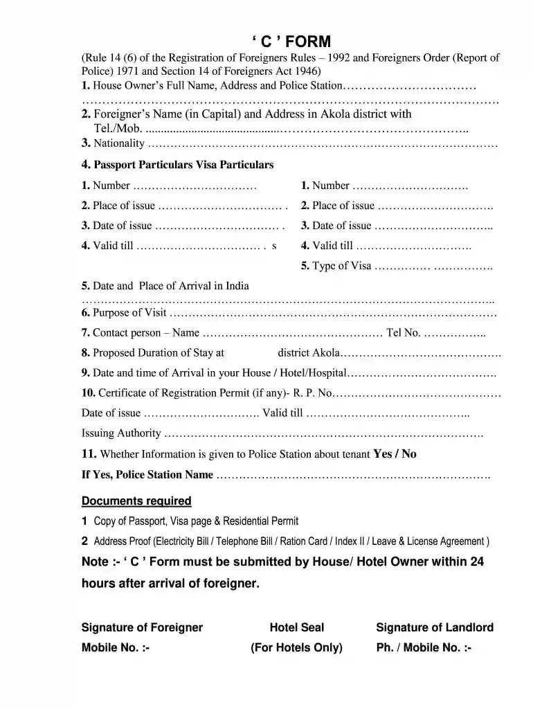 registration foreigners c form Preview on Page 1
