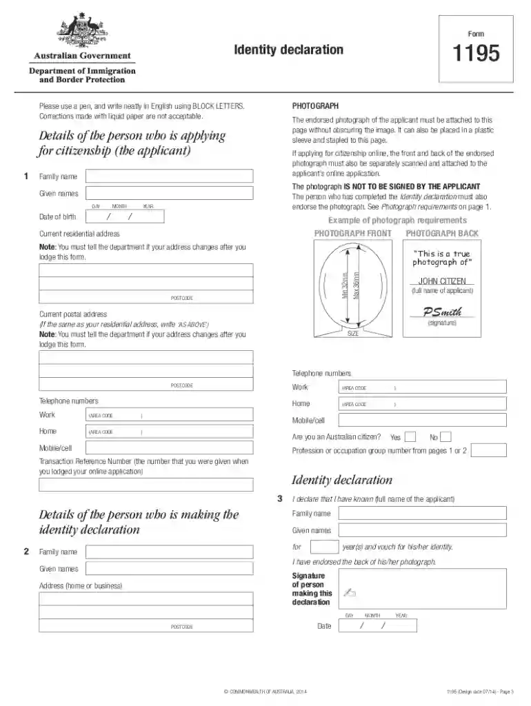 form 1195 identity declaration Preview on Page 1