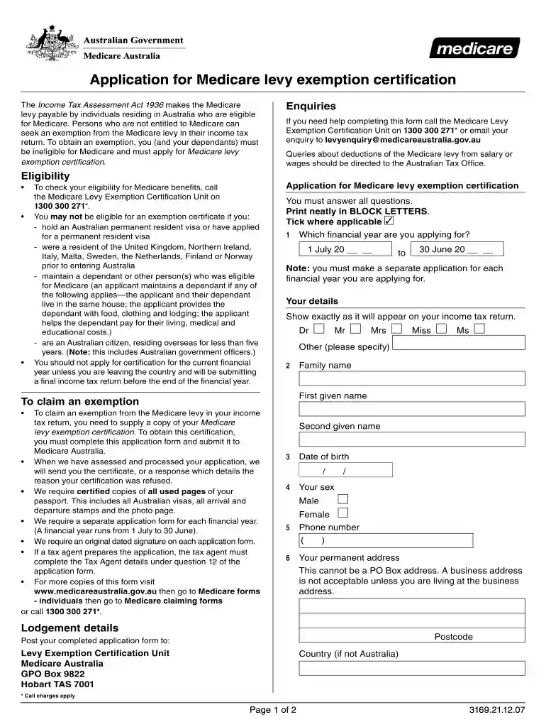 medicare exemption form Preview on Page 1