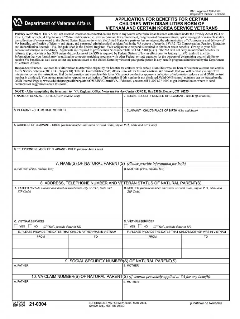 va form 21 0304 Preview on Page 1