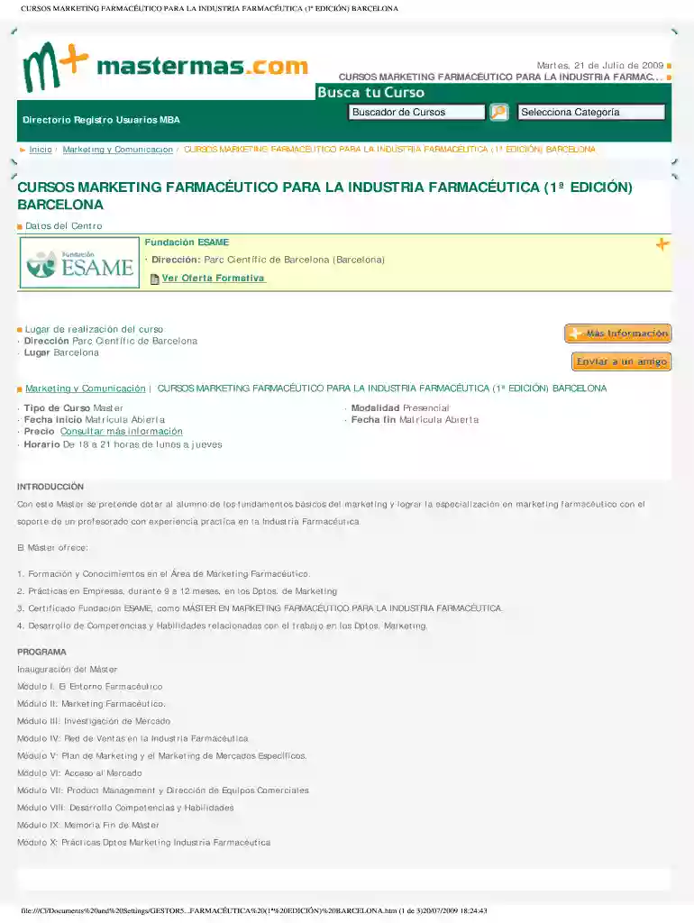 CURSOS MARKETING FARMACUTICO PARA LA INDUSTRIA FARMACUTICA 1 EDICIN BARCELONA Vista previa en la página 1