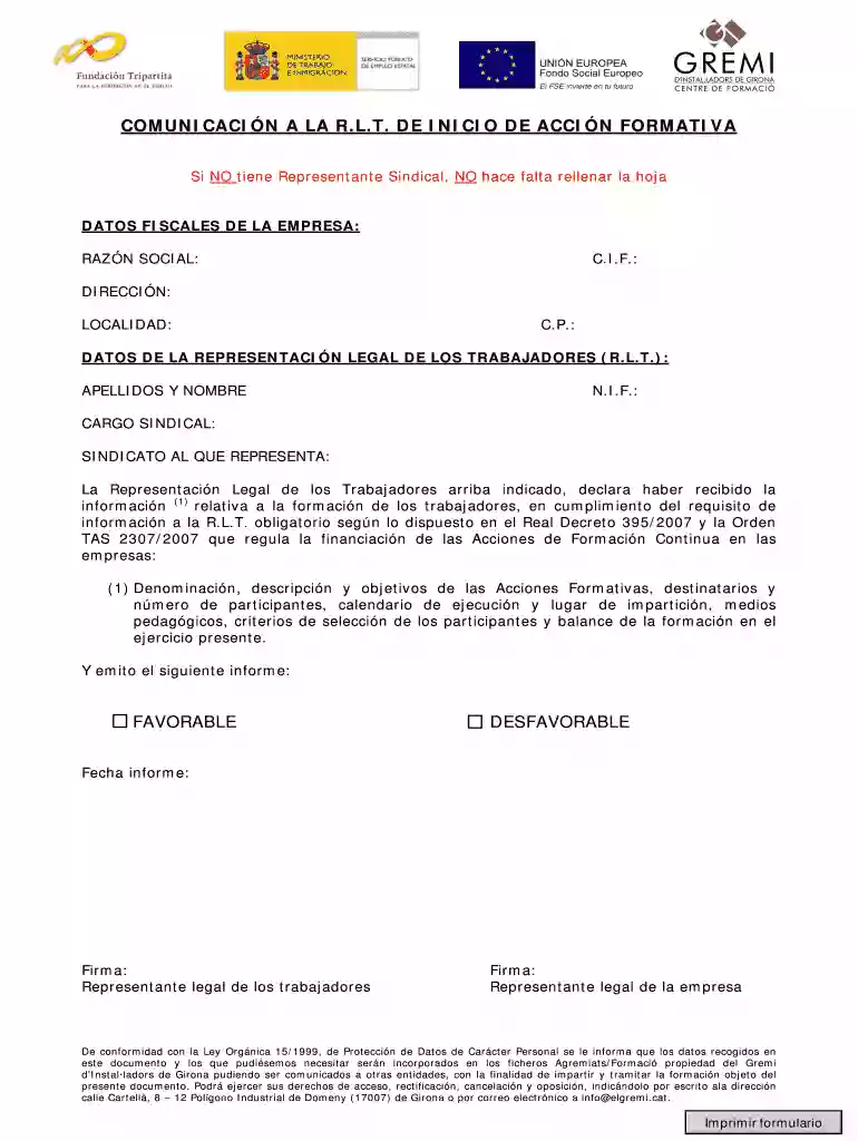 COMUNICACIN A LA RLT DE INICIO DE ACCIN FORMATIVA Vista previa en la página 1