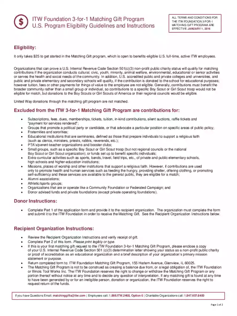 ITW Foundation 3-for-1 Matching Gift Program U S Program Preview on Page 1