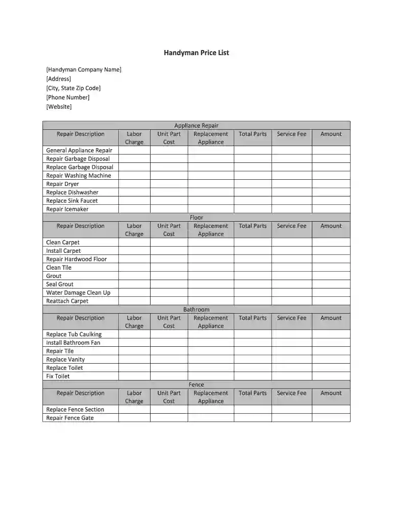 handyman pricing guide pdf Preview on Page 1