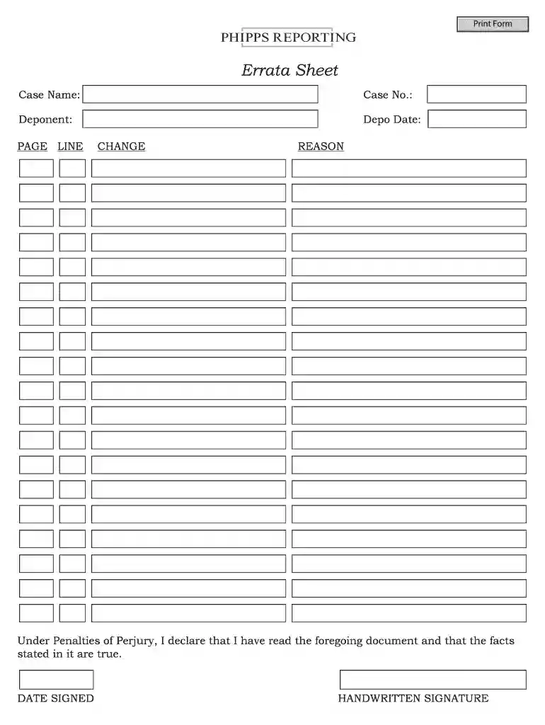 errata sheet template Preview on Page 1