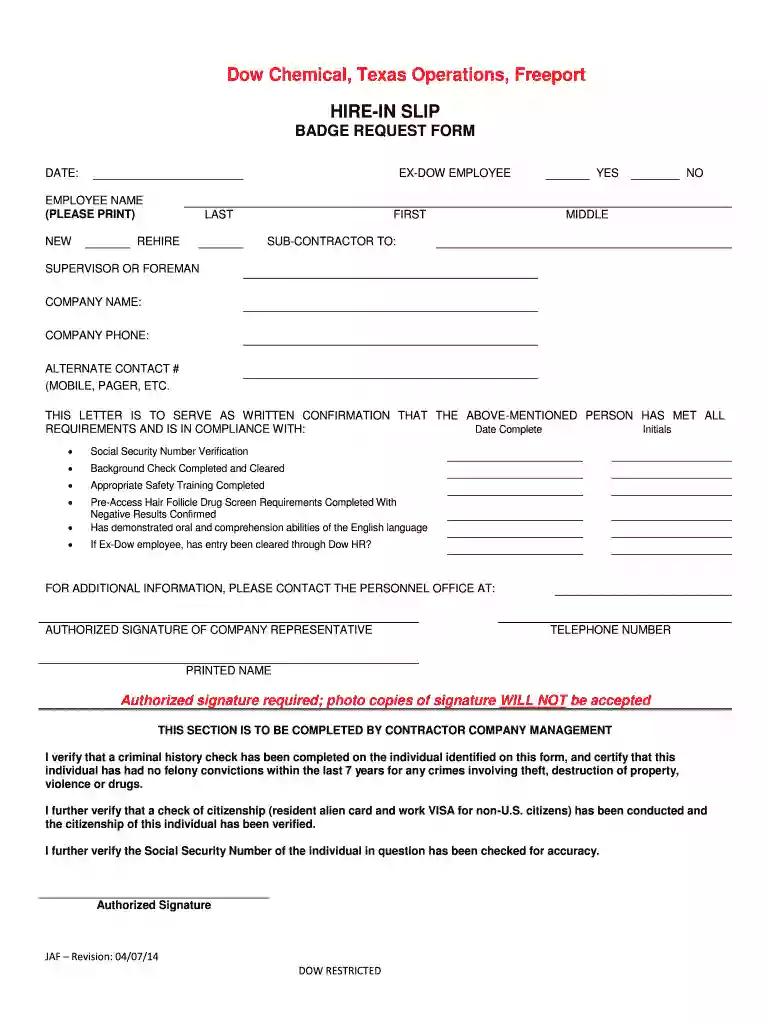 dow freeport contractor badge office Preview on Page 1