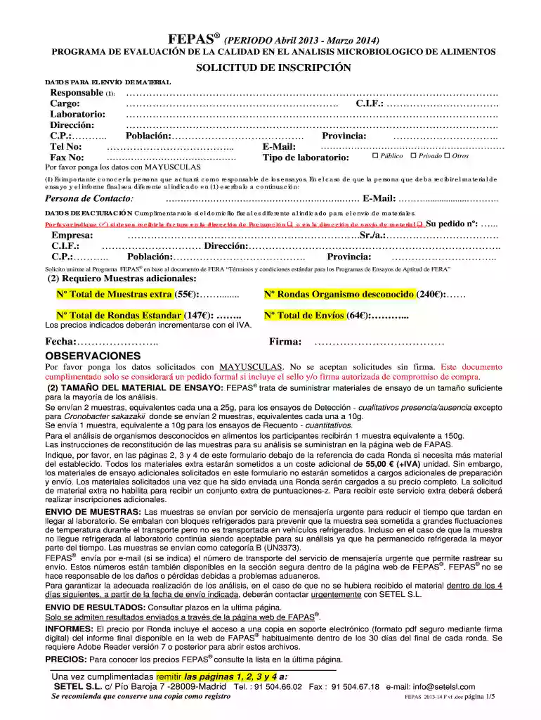 Fepas programme & proficiency test order form april 2013 march Vista previa en la página 1