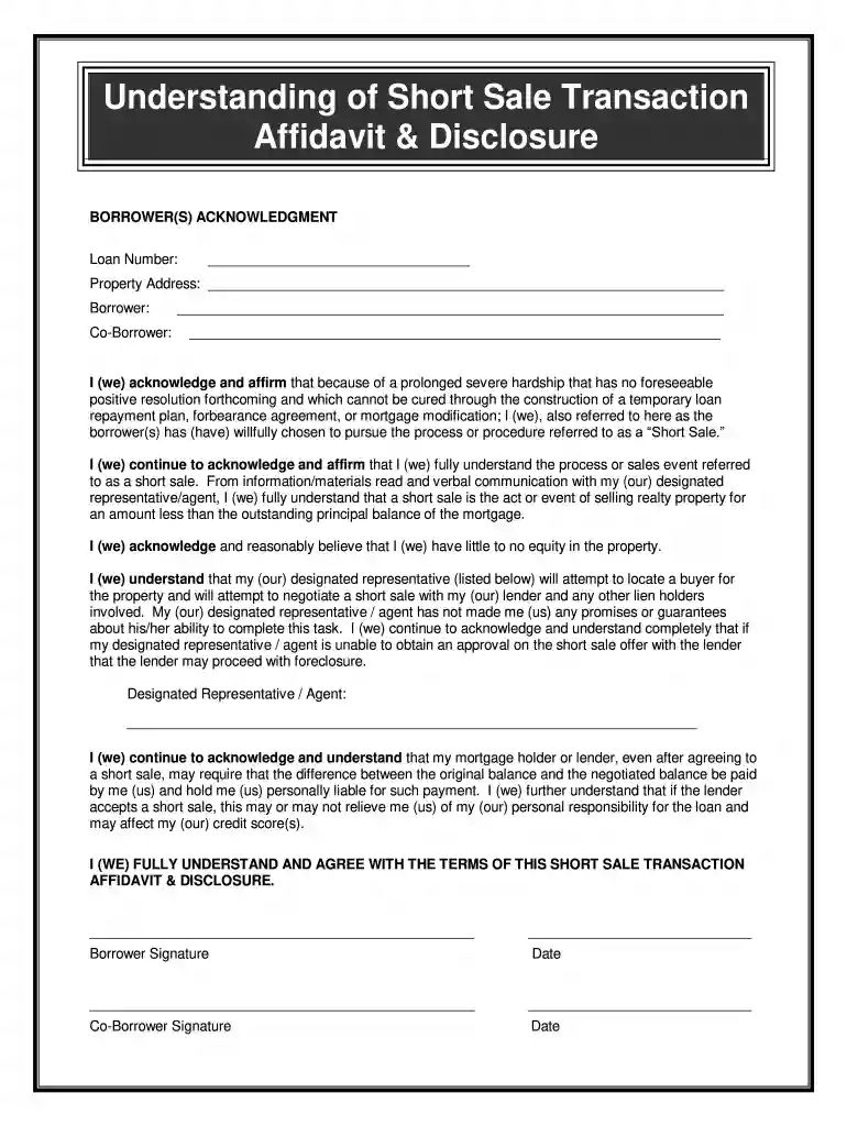 Short Sale Intent Disclosure Short Sale Intent Acknowledgment Disclosure Preview on Page 1