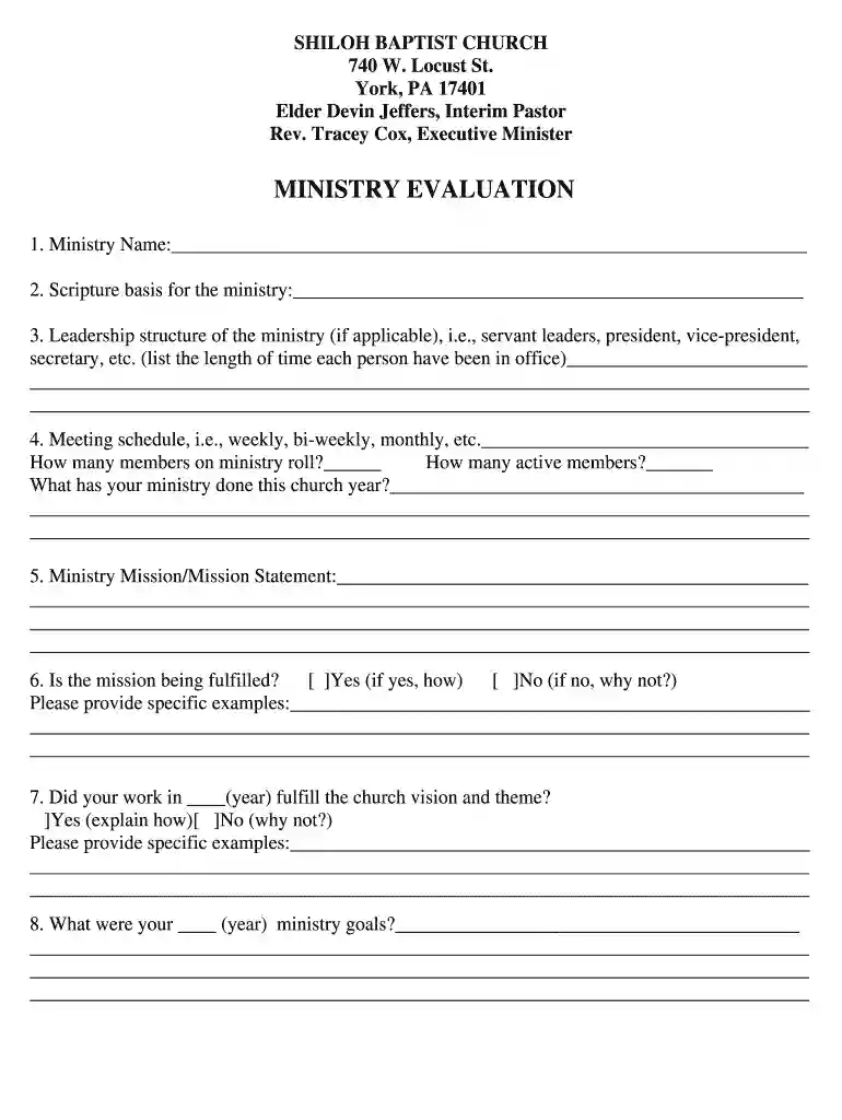 church evaluation form Preview on Page 1