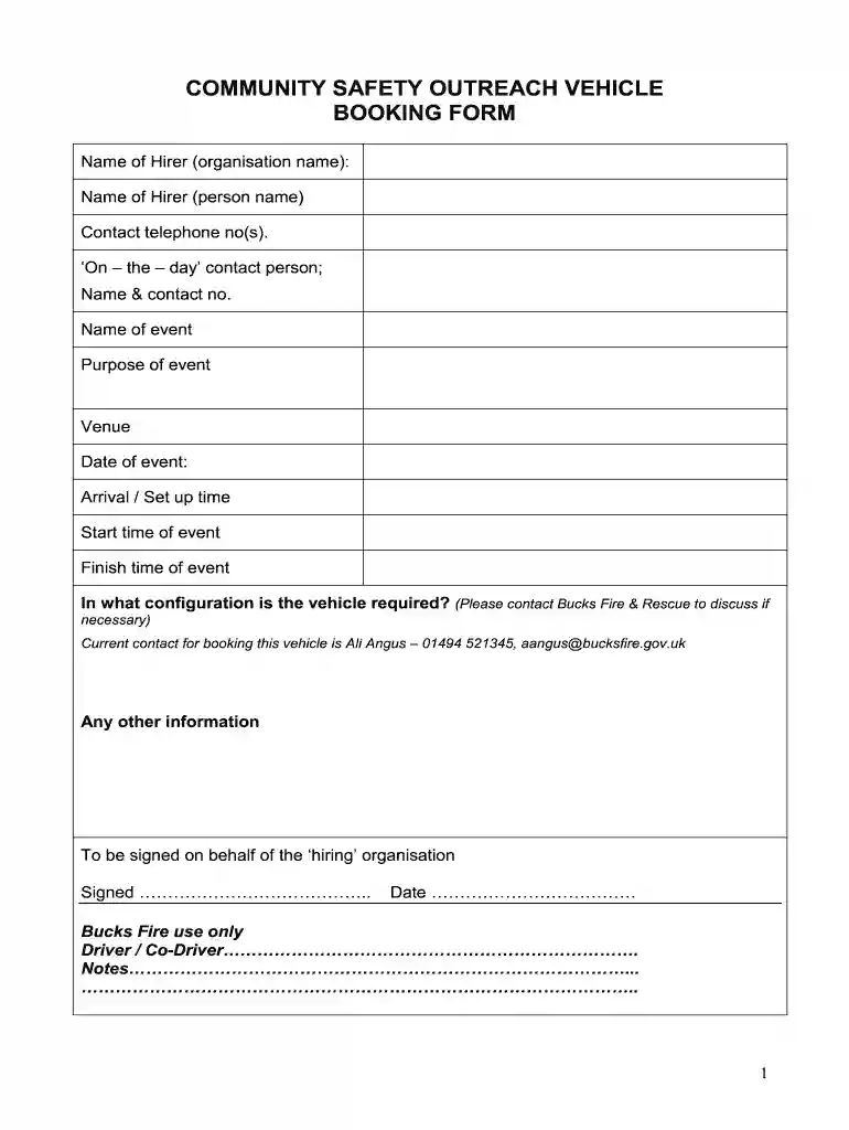 vehicle booking form Preview on Page 1