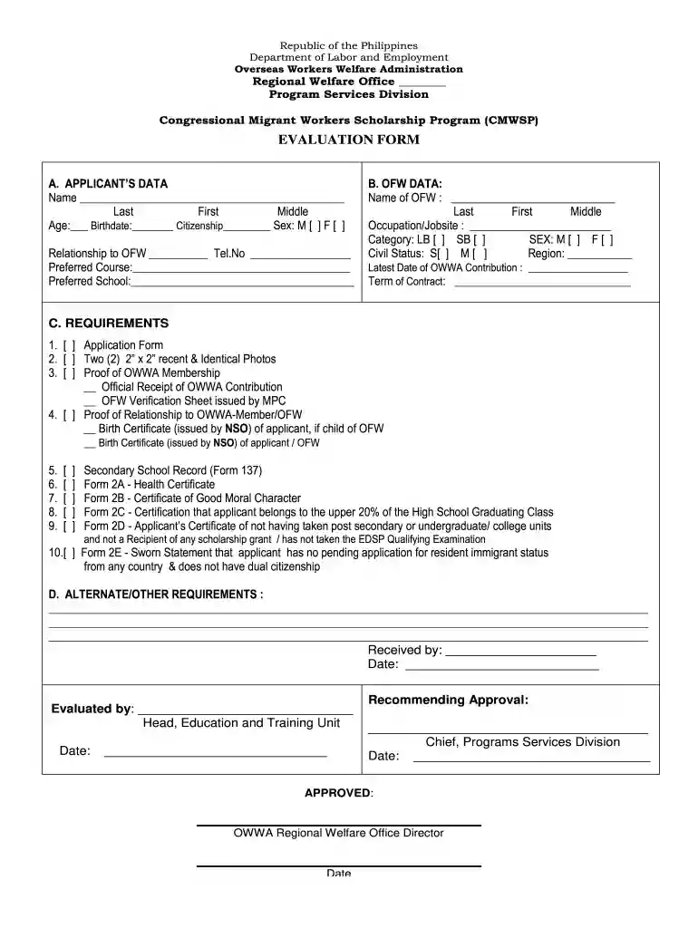owwa membership form Preview on Page 1