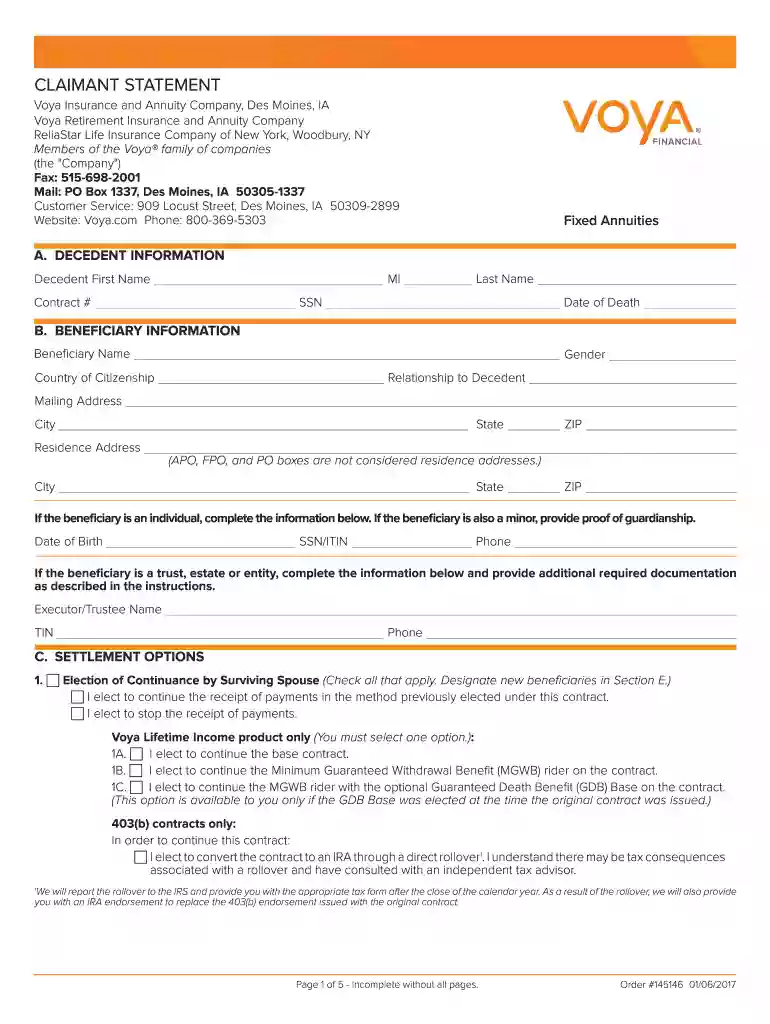 voya claims status Preview on Page 1
