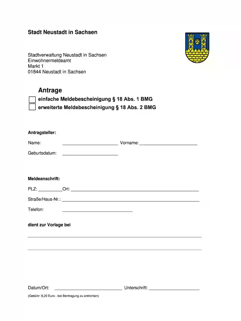 meldebescheinigung formular Preview on Page 1