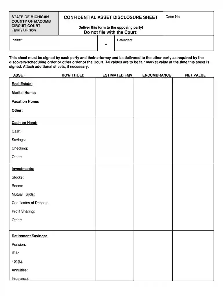 asset disclosure form Preview on Page 1