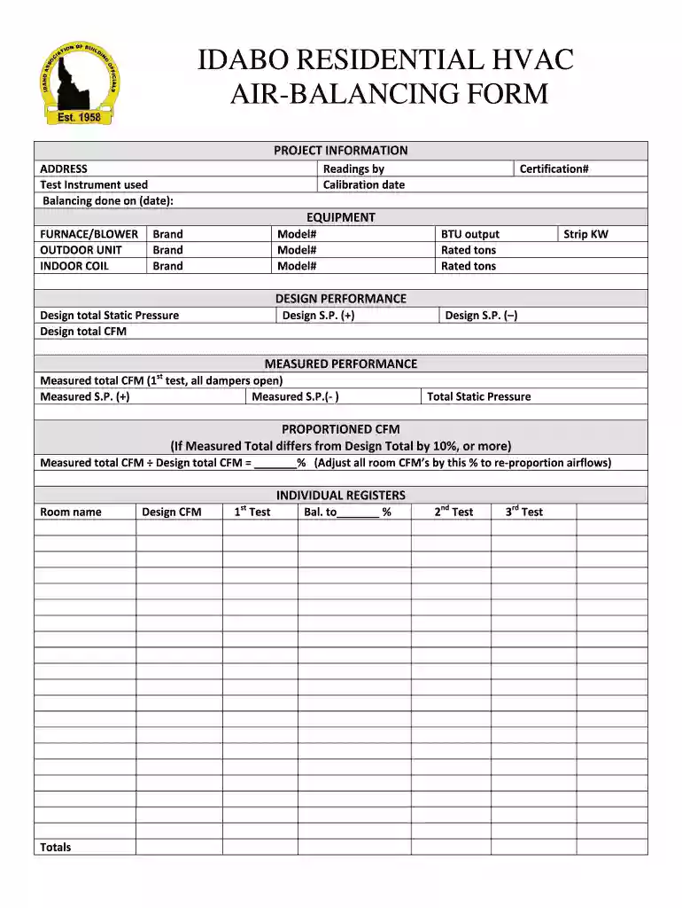 air balance report template Preview on Page 1