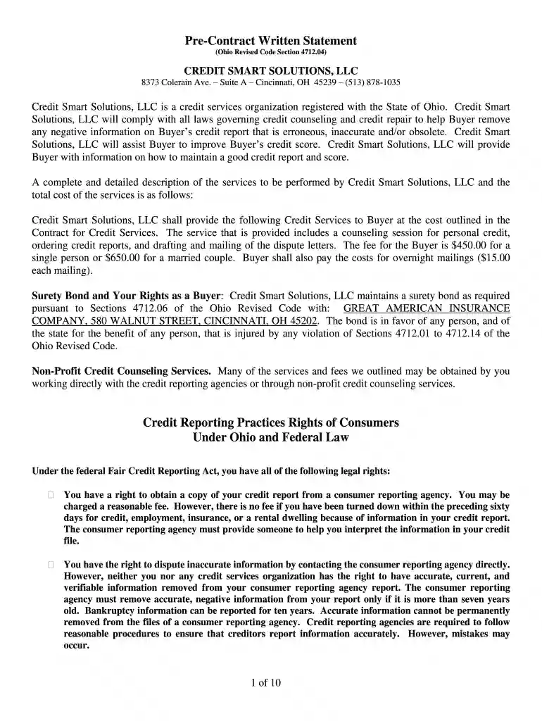 credit repair contract template Preview on Page 1
