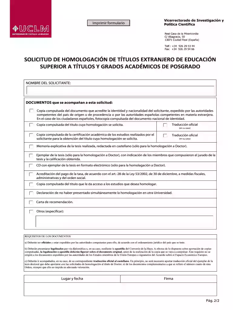 Imprimir formulario Vicerrectorado de Investigacin y Poltica Cientfica Real Casa de la Misericordia Vista previa en la página 1