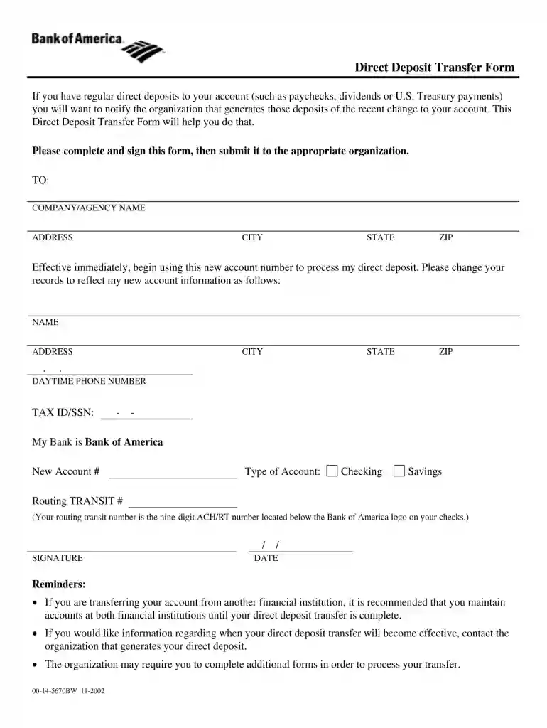 bank direct deposit Preview on Page 1