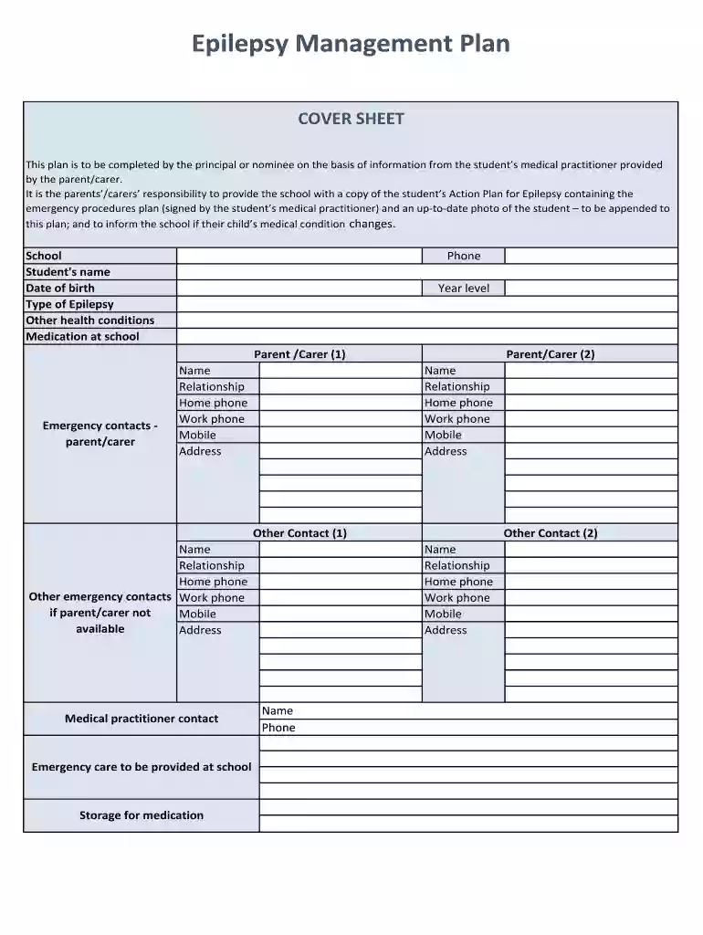 Epilepsy Management Plan Preview on Page 1