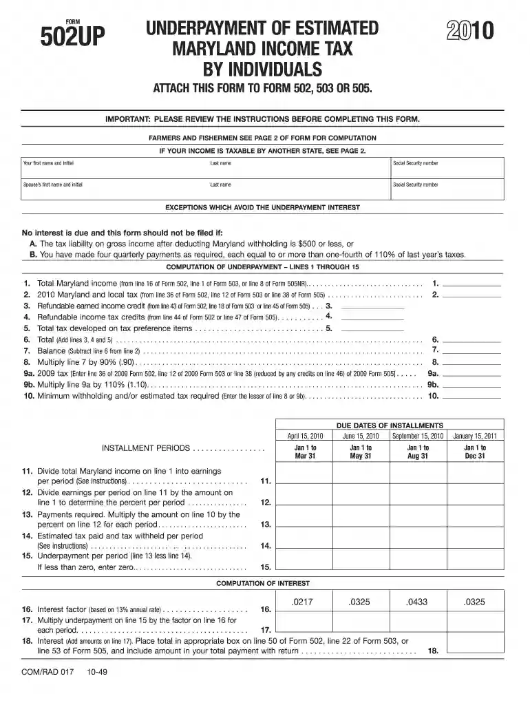 maryland underpayment penalty calculator Preview on Page 1