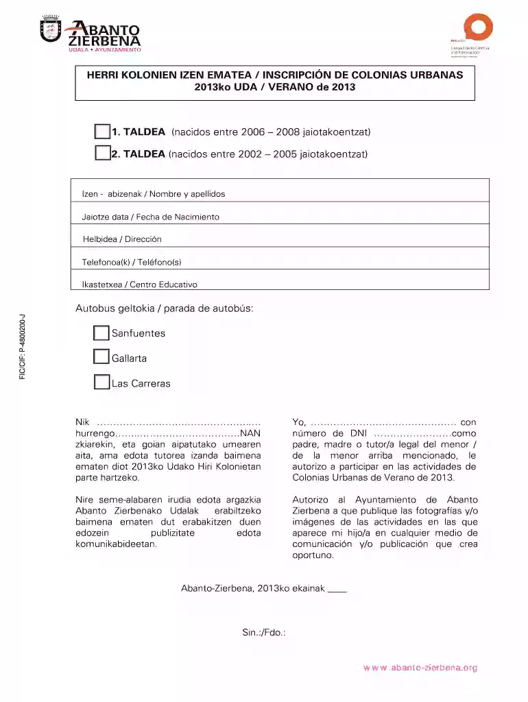 Izena emateko orria - Ayuntamiento de Abanto-Zierbena Vista previa en la página 1