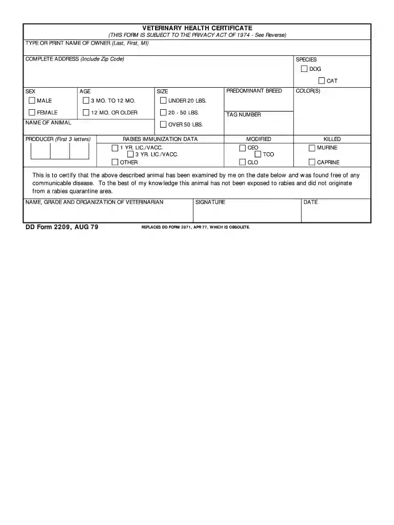 dd form 2209 Preview on Page 1