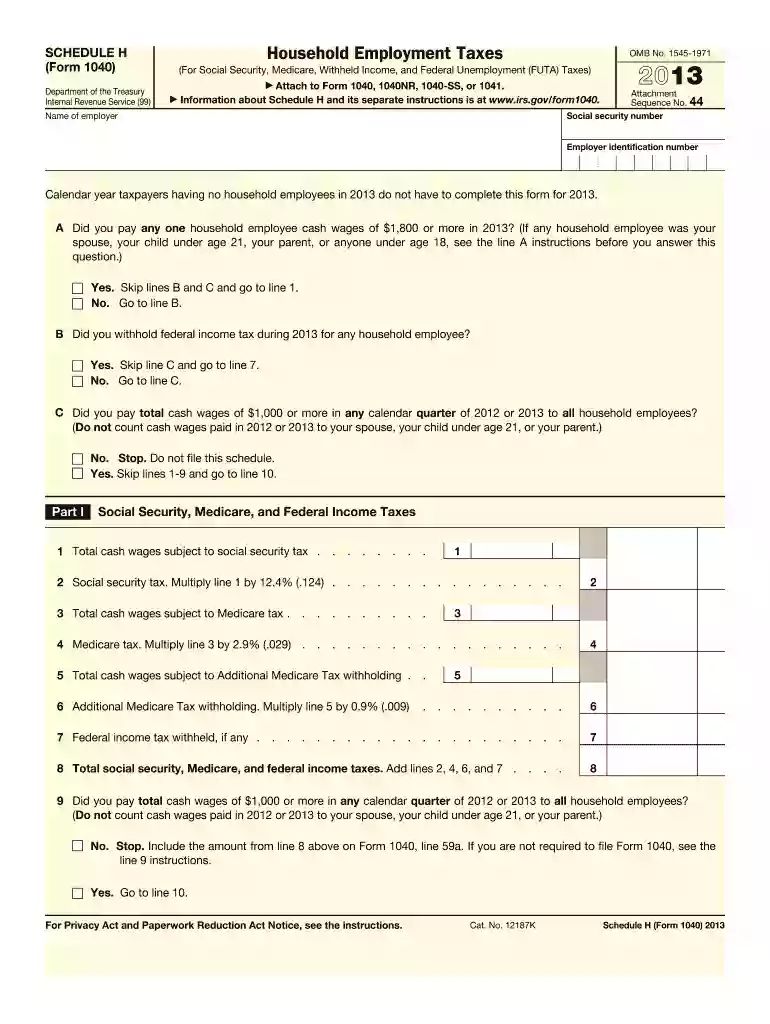 2013 schedule h form Preview on Page 1