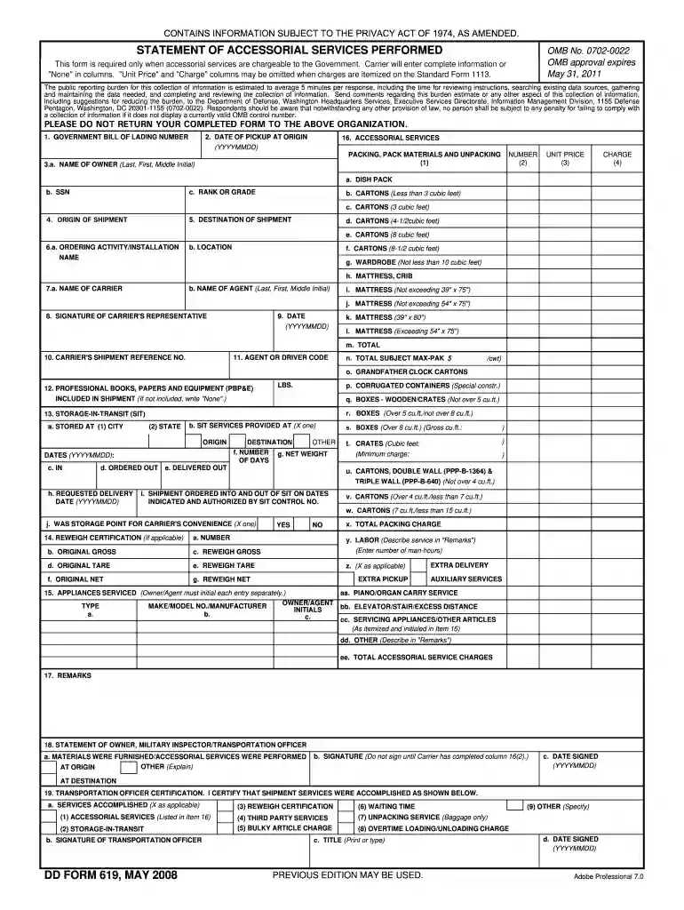 dd form 619 Preview on Page 1