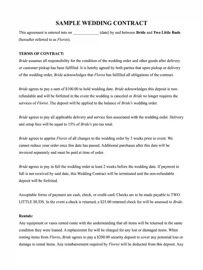 wedding florist contract Preview on Page 1