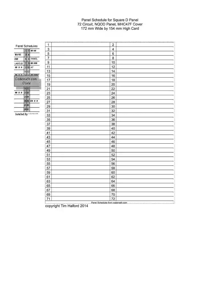 square d panel schedule template Preview on Page 1