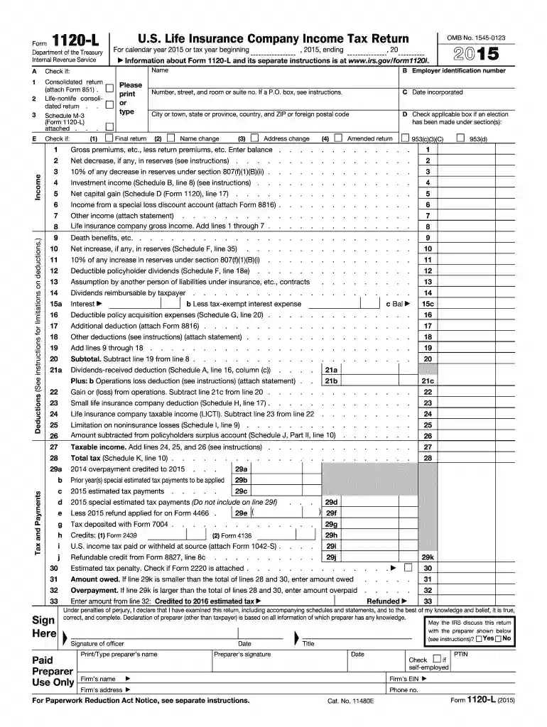 form 1120 l 2015 Preview on Page 1