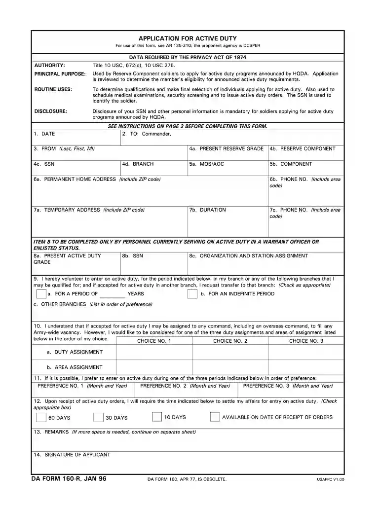 da form 160 Preview on Page 1