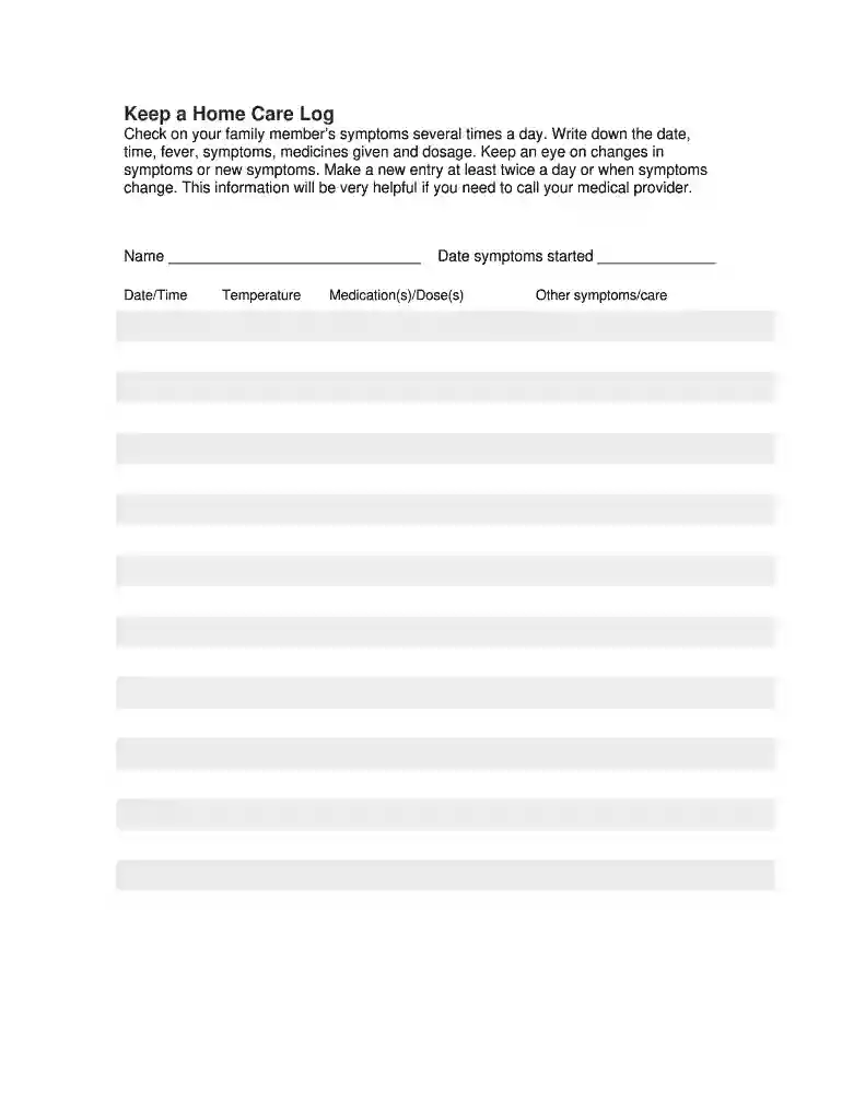 keep home care log Preview on Page 1