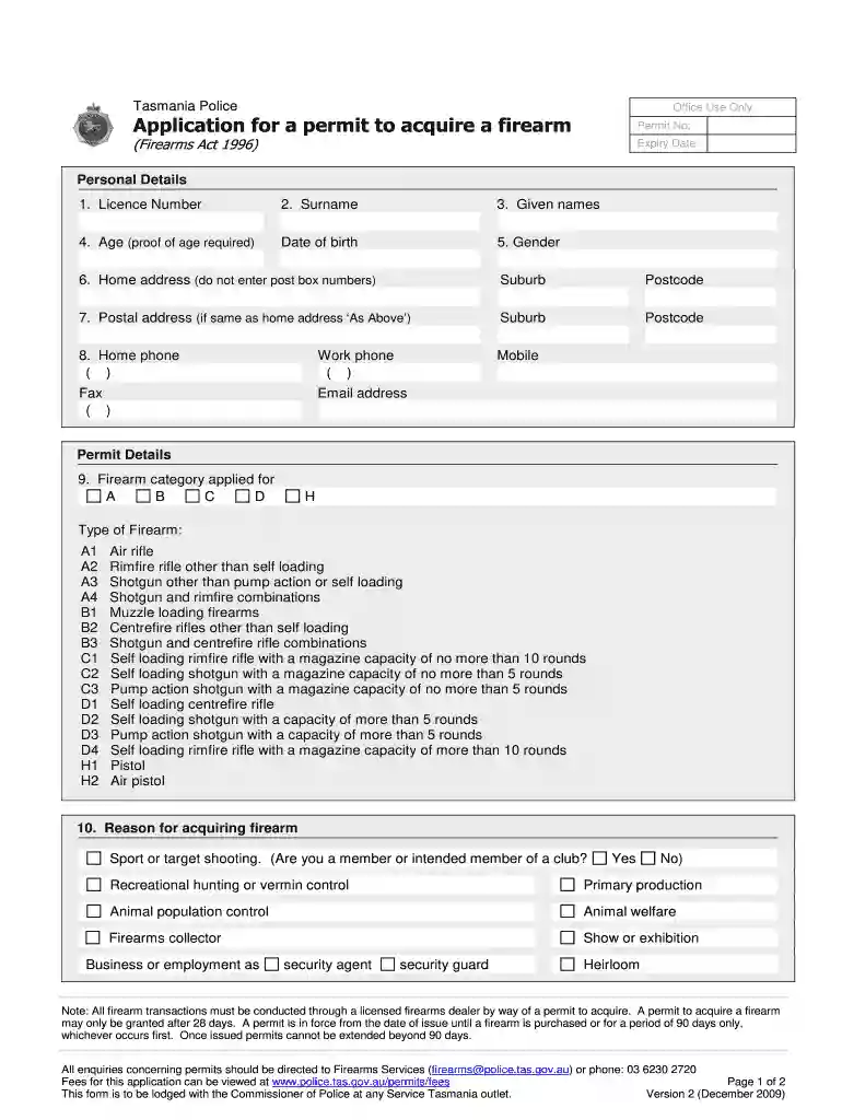 Application for a permit to acquire a firearm - Penguin Clay Target ... Preview on Page 1