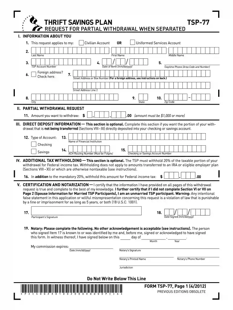 tsp 77 form Preview on Page 1